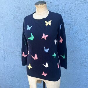 Talbots Jacquard Butterfly Sweater in Navy Size Smalll
